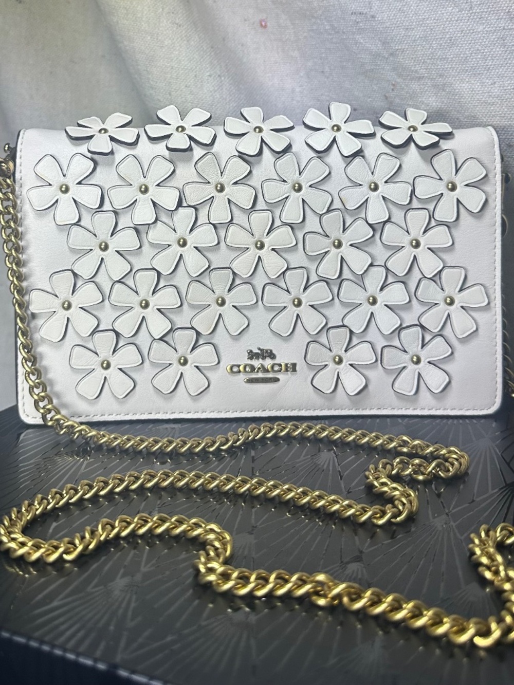 Coach Callie Foldover Chain Clutch with Floral Applique